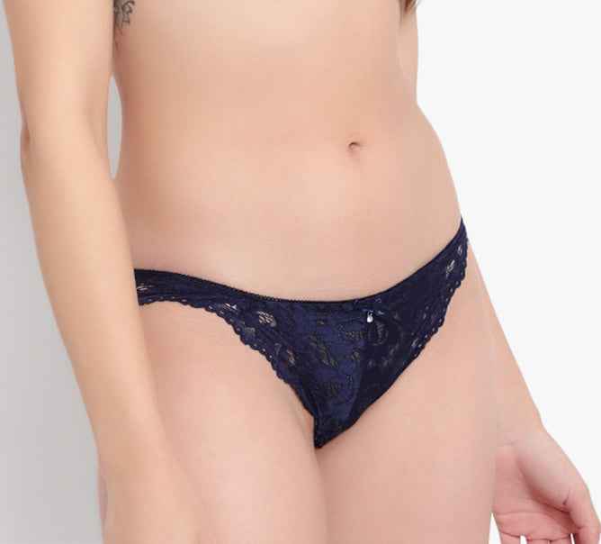 Blue Low Waist Sheer Bikini Panties - Lace