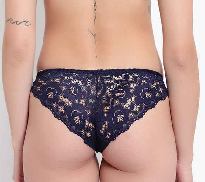 Set Of 3 Blue, Black & Maroon Mid-Rise Net Self Design Panties Bikini Briefs