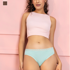 Pack of 2 Women's Mid-Rise Modal Lace Bikini Panty- Light Brown & Mint
