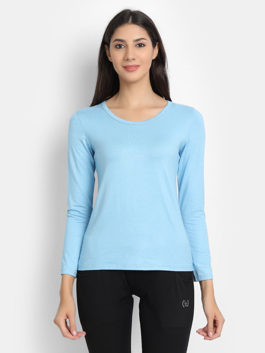 Bamboo Fabric Women's Full Sleeves T-Shirt | Sea Blue