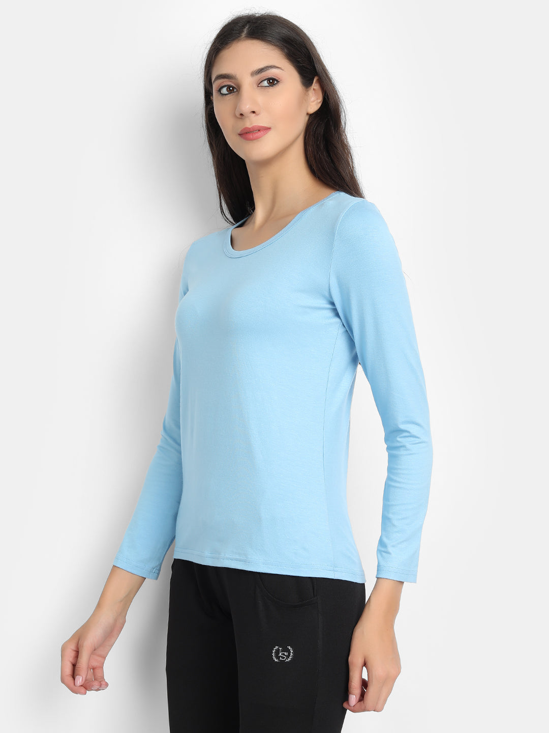 Bamboo Fabric Women's Full Sleeves T-Shirt | Sea Blue