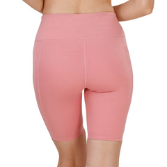 SOIE Woman - High Waist Knee Length Solid Sports Shorts With Pocket - Athleisure Shorts -for Women