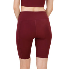 SOIE Woman - High Waist Knee Length Solid Sports Shorts With Pocket - Athleisure Shorts -for Women