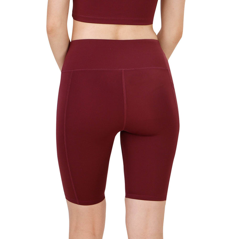 SOIE Woman - High Waist Knee Length Solid Sports Shorts With Pocket - Athleisure Shorts -for Women
