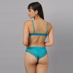 SOIE Woman - Padded Wired Medium Coverage Push Up Bra with Mid Rise Full Coverage Lace Seamless Panty Set - -for Women