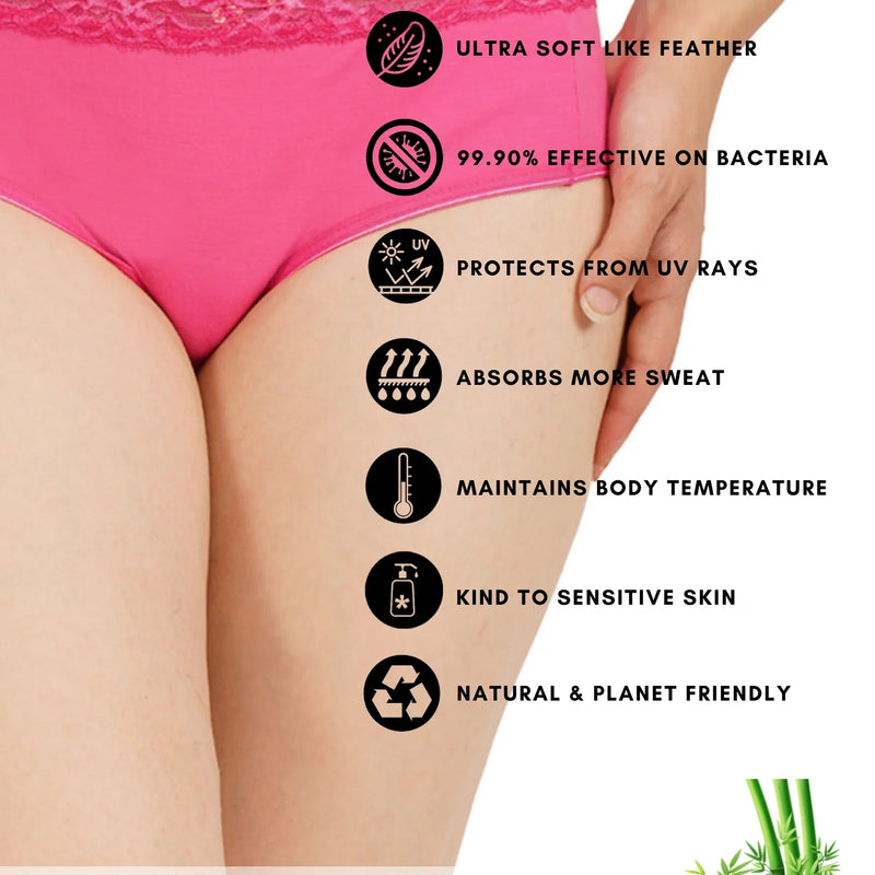 Bamboo Fabric Lace Panty Set | Pack of 3