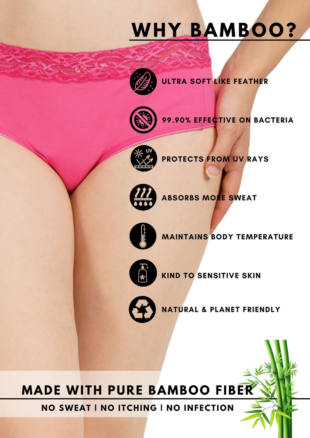 Bamboo Fabric Lace Panty Set | Pack of 3