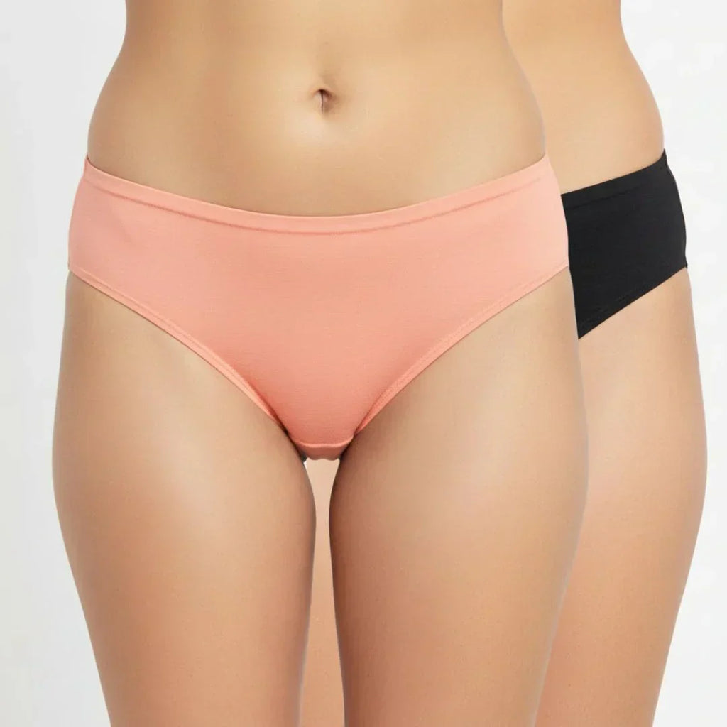 Bamboo Fabric Low Waist Underwear | Peach and Black |  Pack of 2