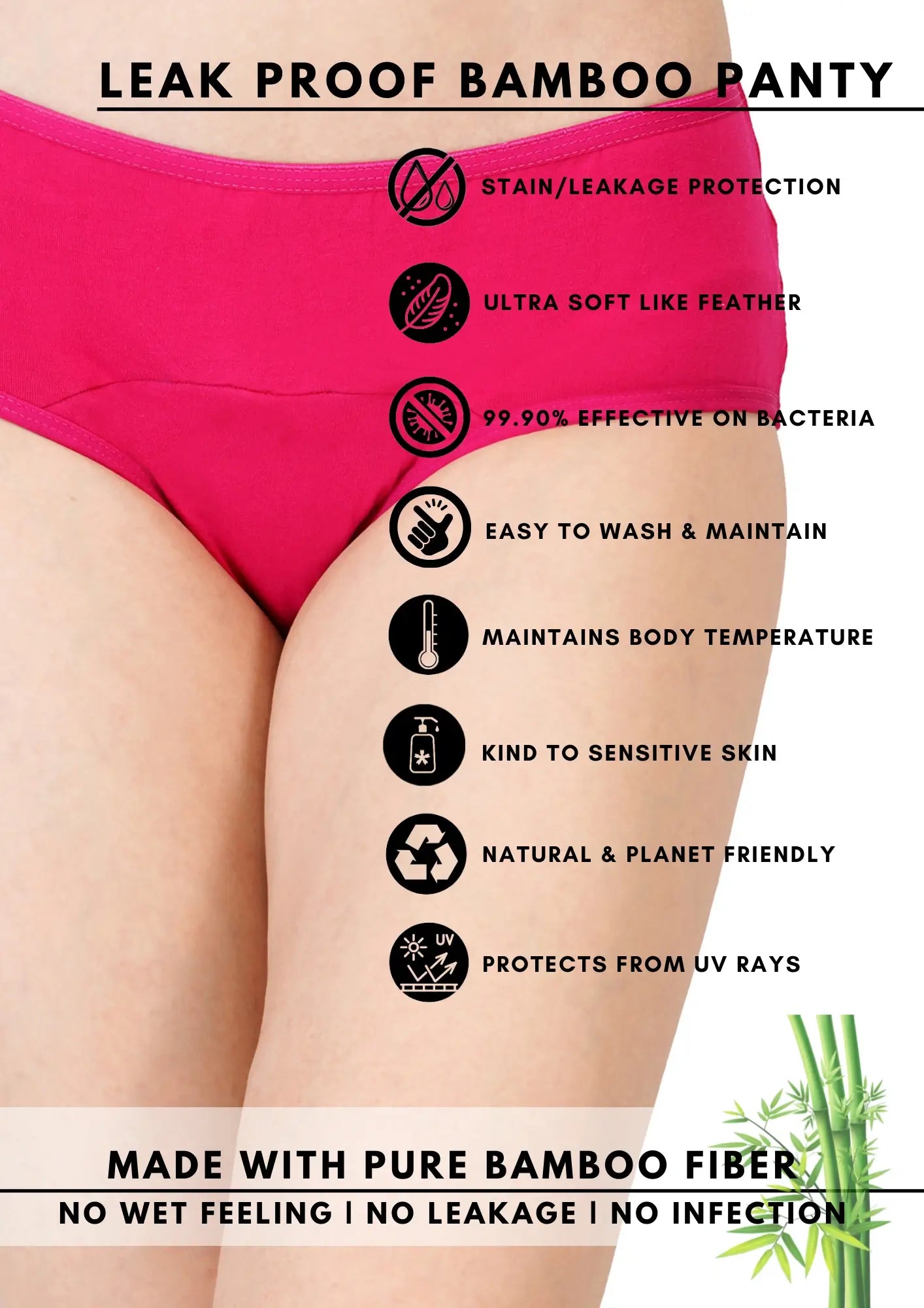 Bamboo Fabric Leak Proof Period Panty 3 Layers Not for heavy Flow | Pack of 1