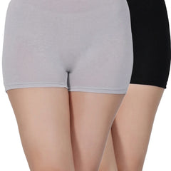 Bamboo Fabric Mid Rise Shorts | Black and Gray | Pack of 2