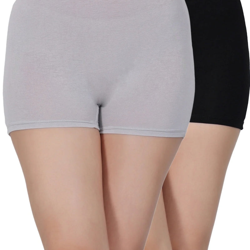 Bamboo Fabric Mid Rise Shorts | Black and Gray | Pack of 2