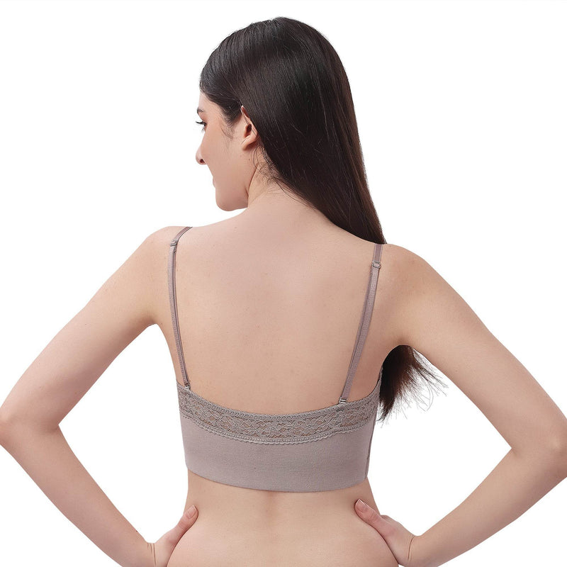 SOIE Woman - Non Wired Micro Modal Stretch Lacy Bandeau Bra with Removable Pads and Detachable Straps - Lacy Bra -for Women