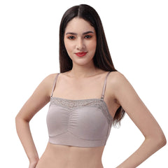 SOIE Woman - Non Wired Micro Modal Stretch Lacy Bandeau Bra with Removable Pads and Detachable Straps - Lacy Bra -for Women