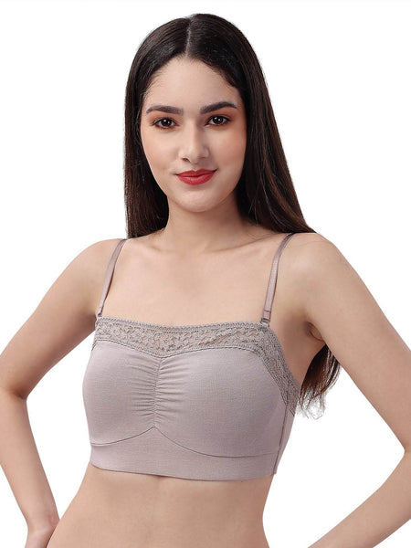 SOIE Woman - Non Wired Micro Modal Stretch Lacy Bandeau Bra with Removable Pads and Detachable Straps - Lacy Bra -for Women
