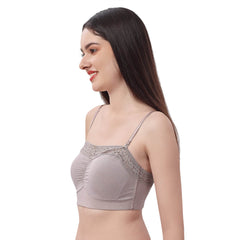 SOIE Woman - Non Wired Micro Modal Stretch Lacy Bandeau Bra with Removable Pads and Detachable Straps - Lacy Bra -for Women