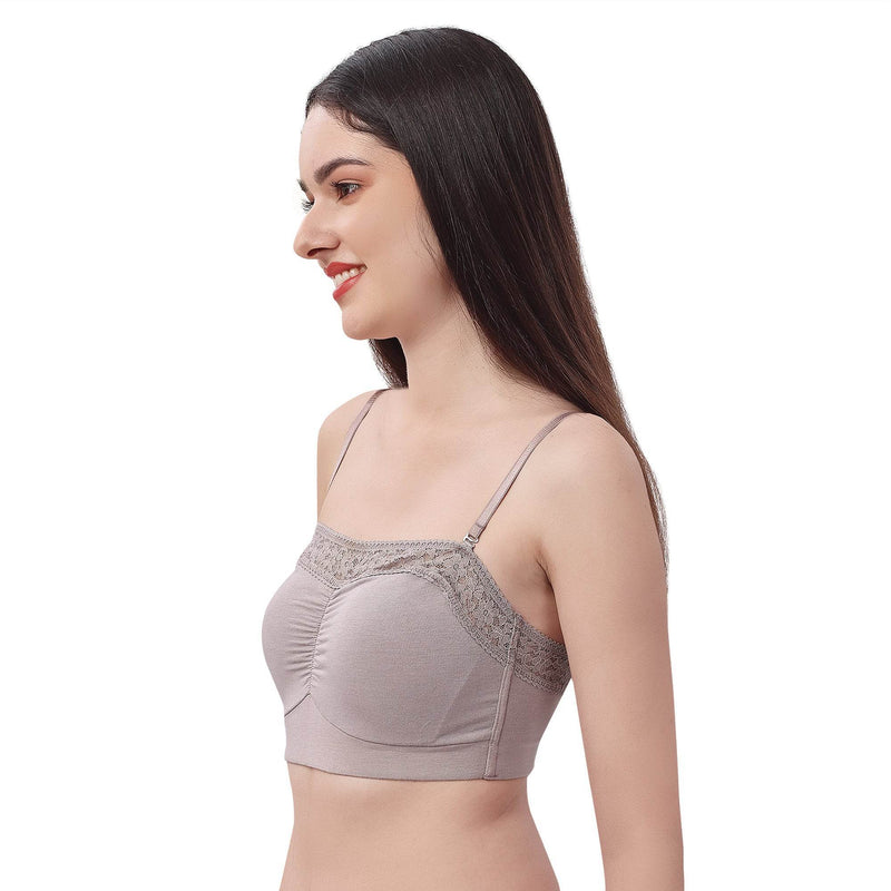 SOIE Woman - Non Wired Micro Modal Stretch Lacy Bandeau Bra with Removable Pads and Detachable Straps - Lacy Bra -for Women