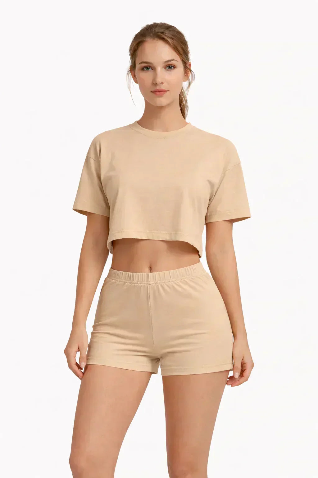 Women's Bamboo Fabric Mid Rise Shorts | Beige and Mauve | Pack of 2