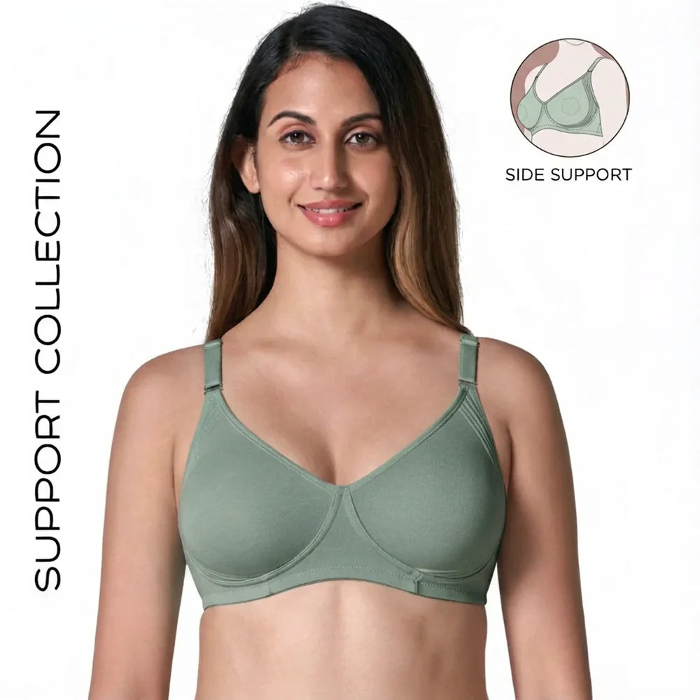 Full Coverage T-Shirt Bra for Women – Moulded Seamless Cups, Moon Shaper Side Support, Inbuilt Nipple Concealer, Mild Cushioning, Anti-Microbial Stretch Cotton, U-Back Design & Adjustable Straps_Encircle Bra