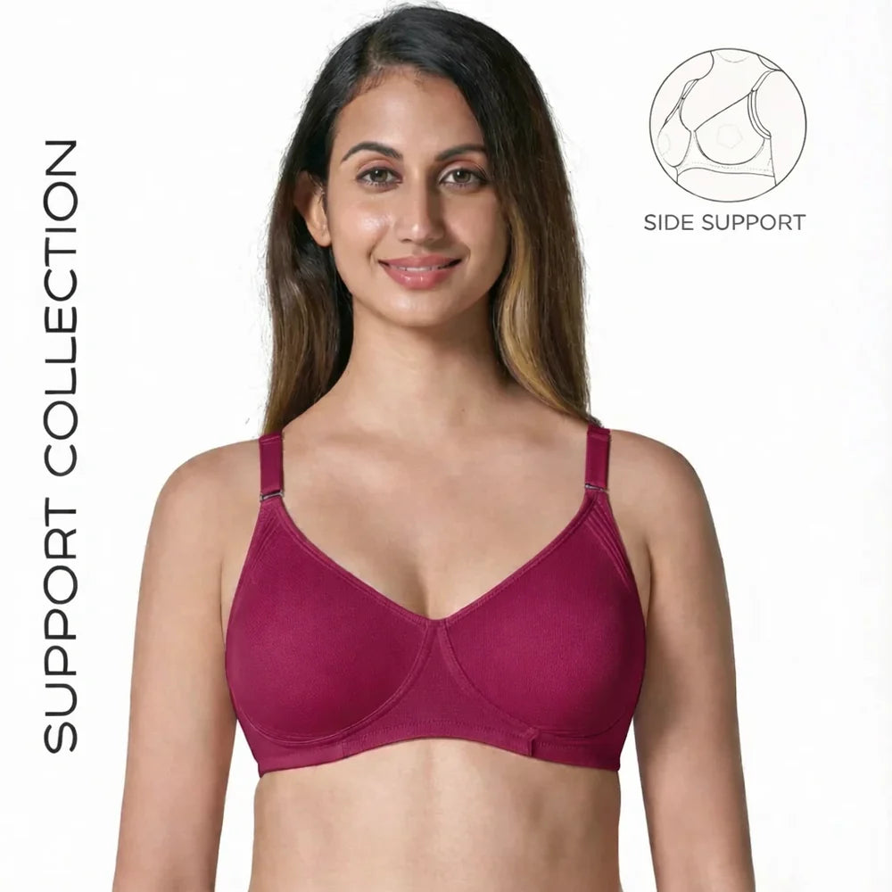 Full Coverage T-Shirt Bra for Women – Moulded Seamless Cups, Moon Shaper Side Support, Inbuilt Nipple Concealer, Mild Cushioning, Anti-Microbial Stretch Cotton, U-Back Design & Adjustable Straps_Encircle Bra