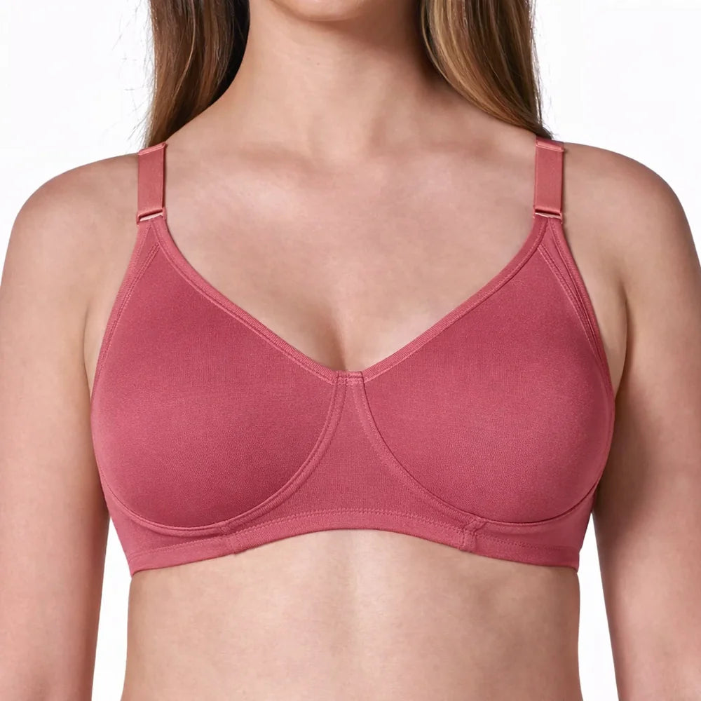 Full Coverage T-Shirt Bra for Women – Moulded Seamless Cups, Moon Shaper Side Support, Inbuilt Nipple Concealer, Mild Cushioning, Anti-Microbial Stretch Cotton, U-Back Design & Adjustable Straps_Encircle Bra