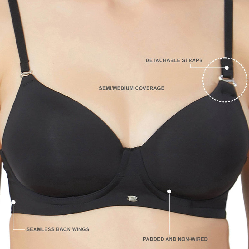 SOIE Woman - Semi/Medium Coverage Padded Non Wired T-shirt Bra with Detachable Straps - Bra -for Women