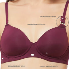 SOIE Woman - Semi/Medium Coverage Padded Non Wired T-shirt Bra with Detachable Straps - Bra -for Women