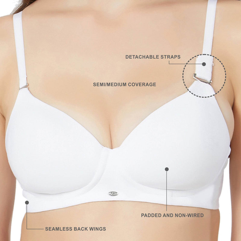 SOIE Woman - Semi/Medium Coverage Padded Non Wired T-shirt Bra with Detachable Straps - Bra -for Women