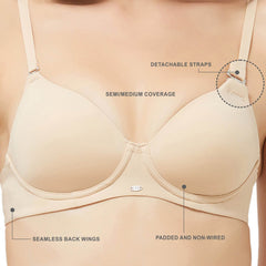SOIE Woman - Semi/Medium Coverage Padded Non Wired T-shirt Bra with Detachable Straps - Bra -for Women