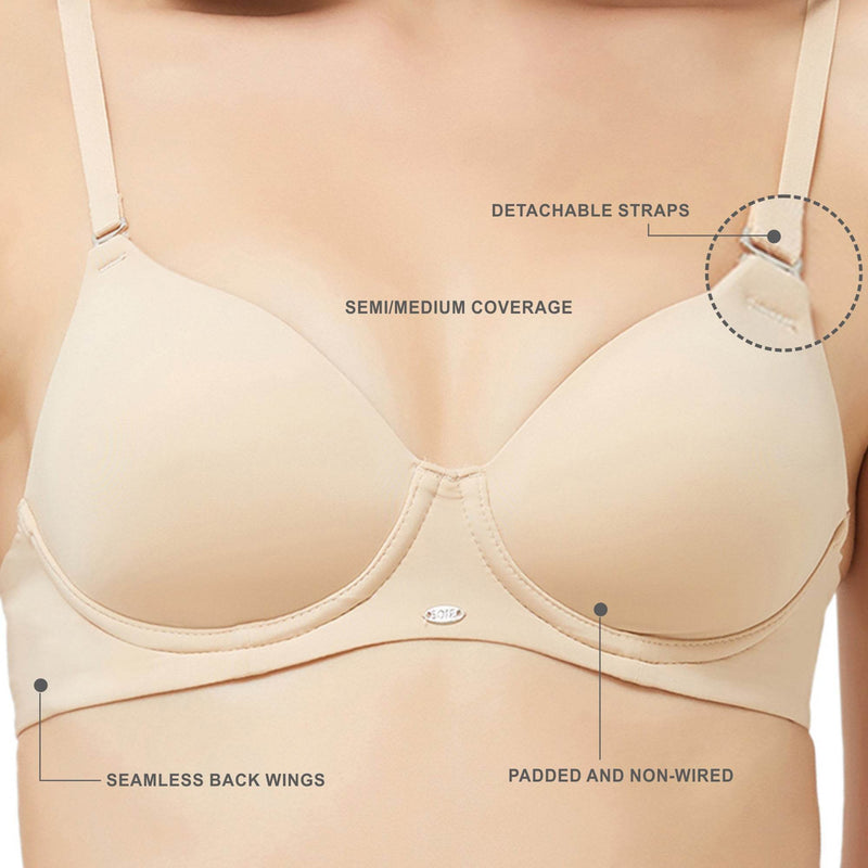 SOIE Woman - Semi/Medium Coverage Padded Non Wired T-shirt Bra with Detachable Straps - Bra -for Women