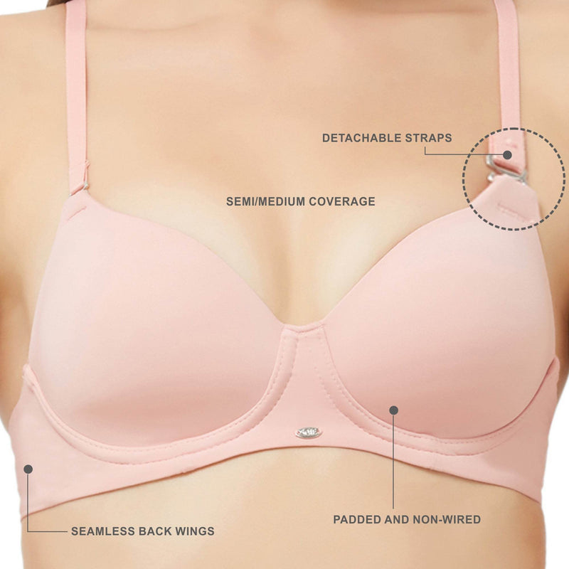 SOIE Woman - Semi/Medium Coverage Padded Non Wired T-shirt Bra with Detachable Straps - Bra -for Women