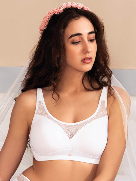 SOIE Woman - Full Coverage Padded Non Wired Bra With Lace Detailing - Bra -for Women
