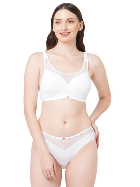 SOIE Woman - Full Coverage Padded Bra and Mid Rise Brief With Lace Detailing - -for Women