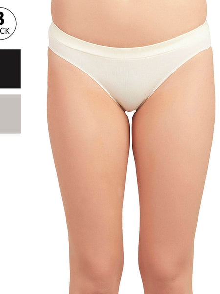 SOIE Woman - Cotton Solid Satin Panelled Panty Combo (PACK OF 3) - Panty -for Women