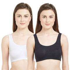 SOIE Woman - Non Wired Non Padded Full Coverage Low Impact Slip on Sports Bra (Pack of 2) - Lounge Bra -for Women
