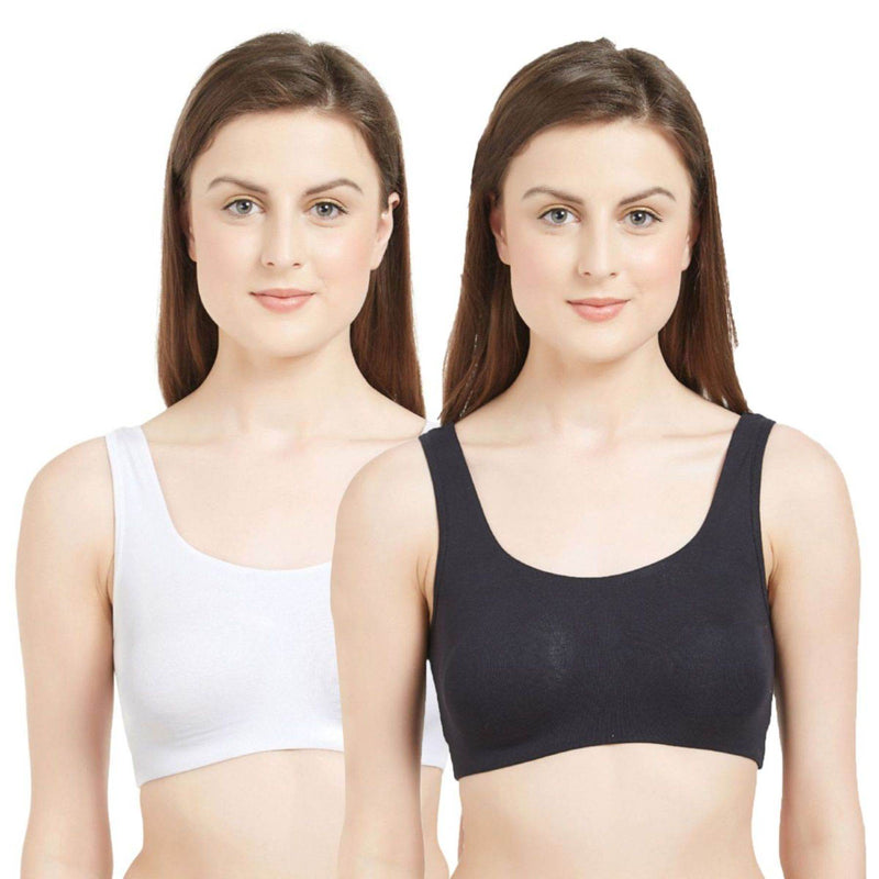 SOIE Woman - Non Wired Non Padded Full Coverage Low Impact Slip on Sports Bra (Pack of 2) - Lounge Bra -for Women