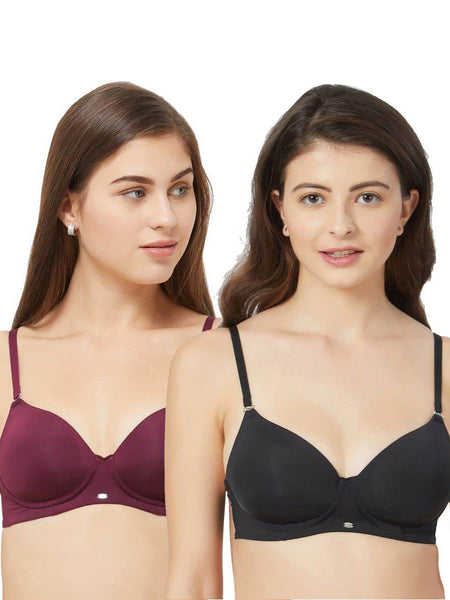 SOIE Woman - Semi/Medium Coverage Padded Non Wired T-shirt Bra with Detachable Straps (PACK OF 2) - -for Women