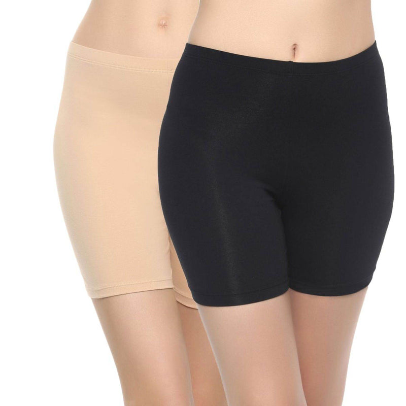 SOIE Woman - Solid Cotton Spandex Cycling Shorts (PACK of 2) - -for Women