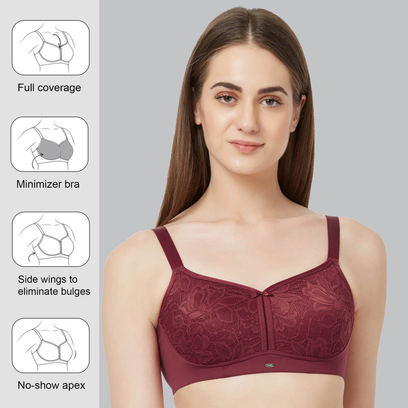 SOIE Woman - Non Padded Non-Wired Full Coverage Minimizer Lace Bra - Bra -for Women