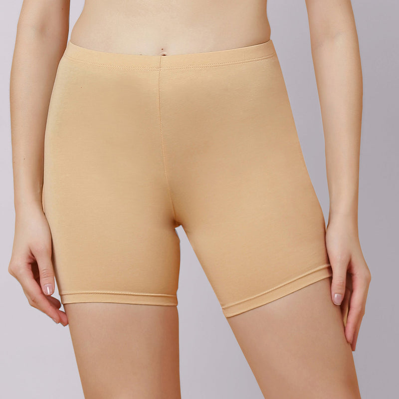 Solid Cotton Spandex Cycling Shorts