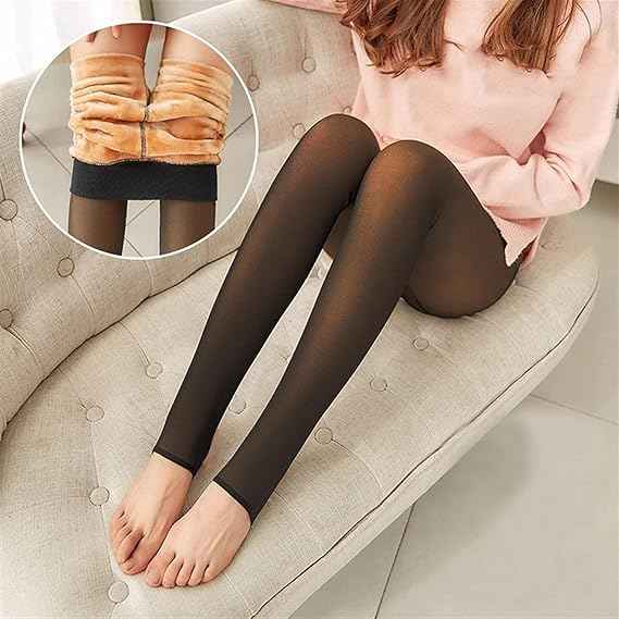Winter Warm Thermal Fleece Lined Dual-Tone Women Velvet Touch Leggings Tights Pants