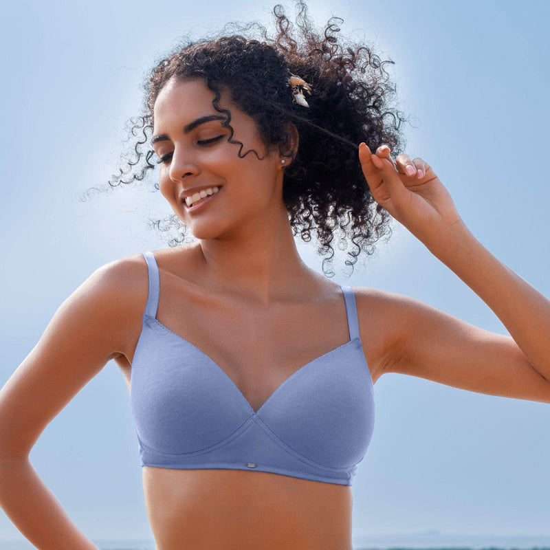 SOIE Woman - Lightly Padded Non wired Full Coverage Cotton T-shirt Seamless Bra with Lace Trim - Bra -for Women