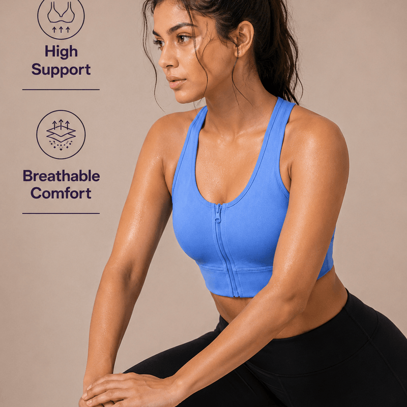 Padded Zipper Sports Bra
