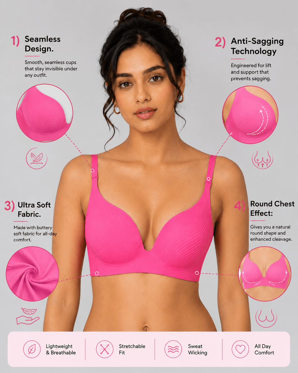 Seamless Thin Padded Push Up Bra