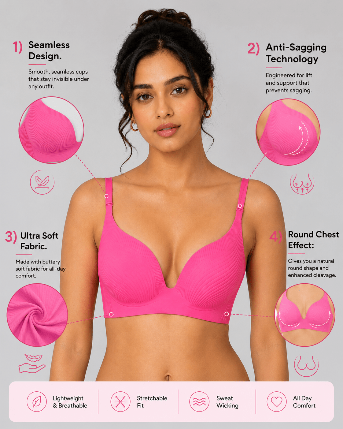 Seamless Thin Padded Push Up Bra