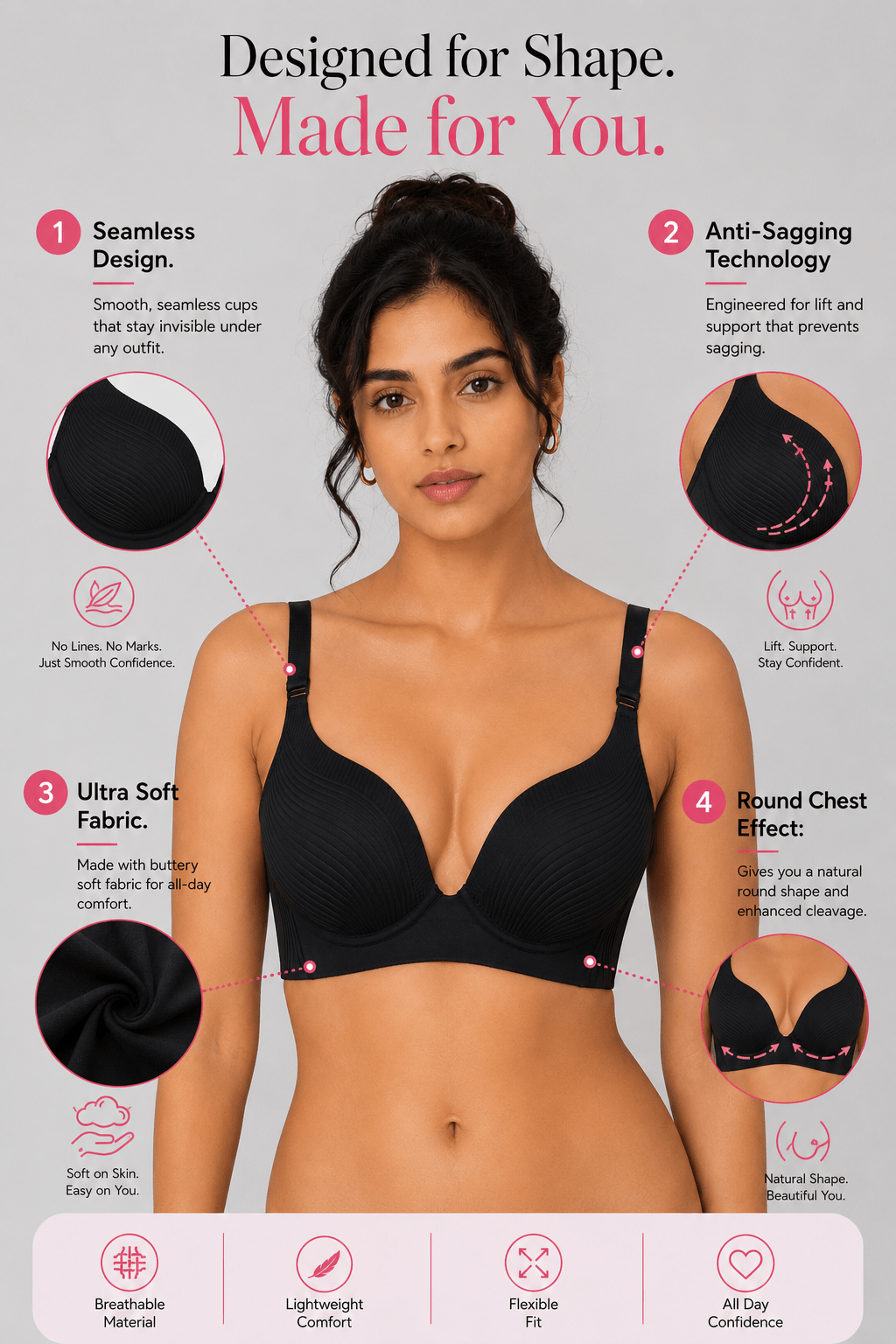 Seamless Thin Padded Push Up Bra