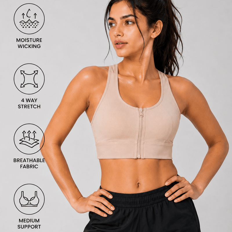 Padded Zipper Sports Bra