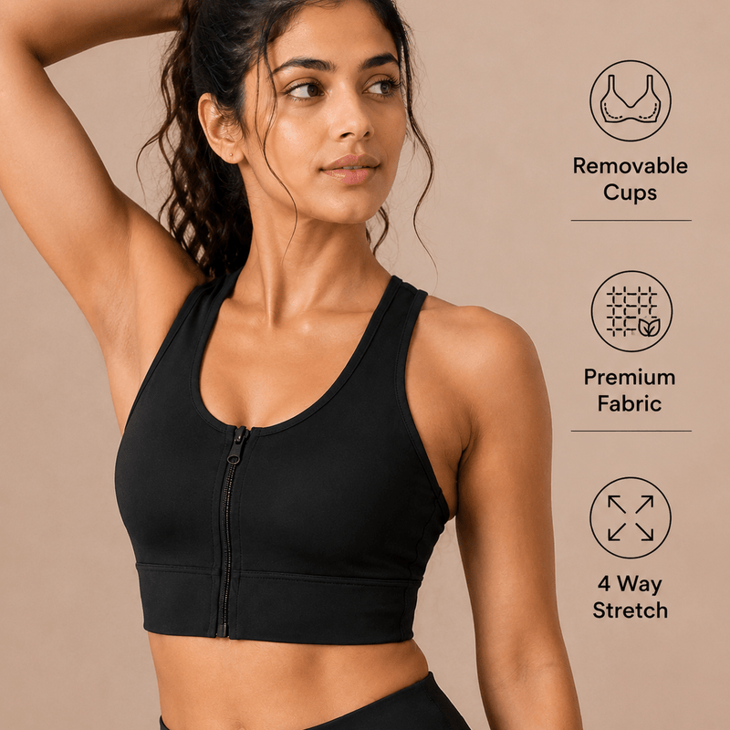 Padded Zipper Sports Bra