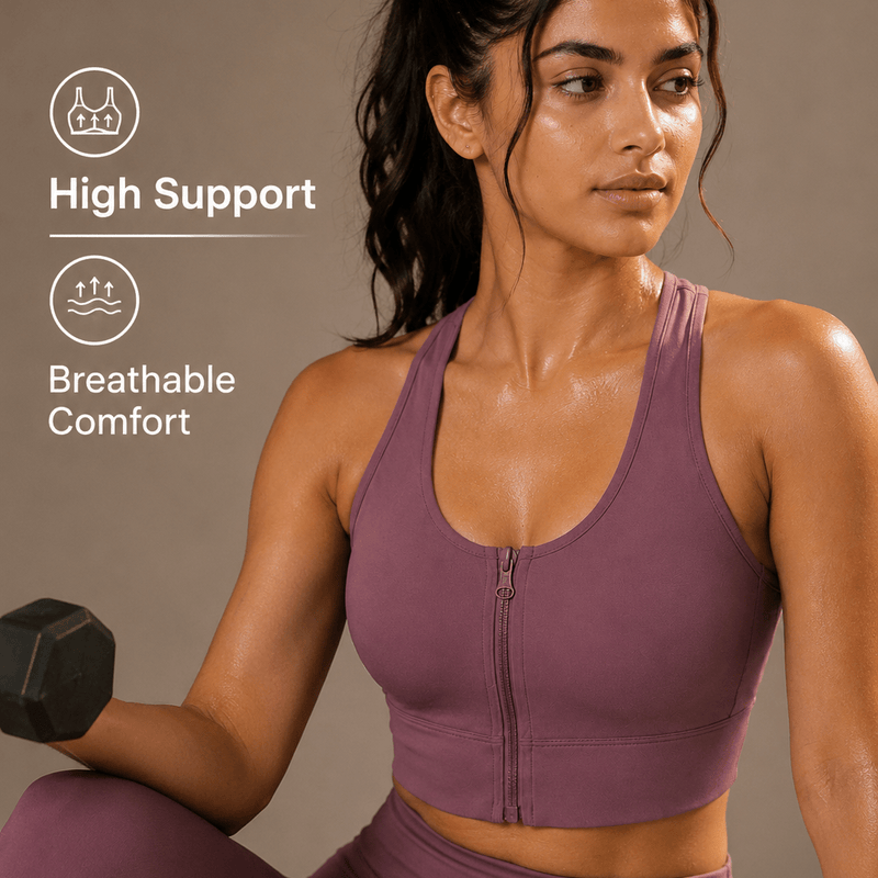 Padded Zipper Sports Bra