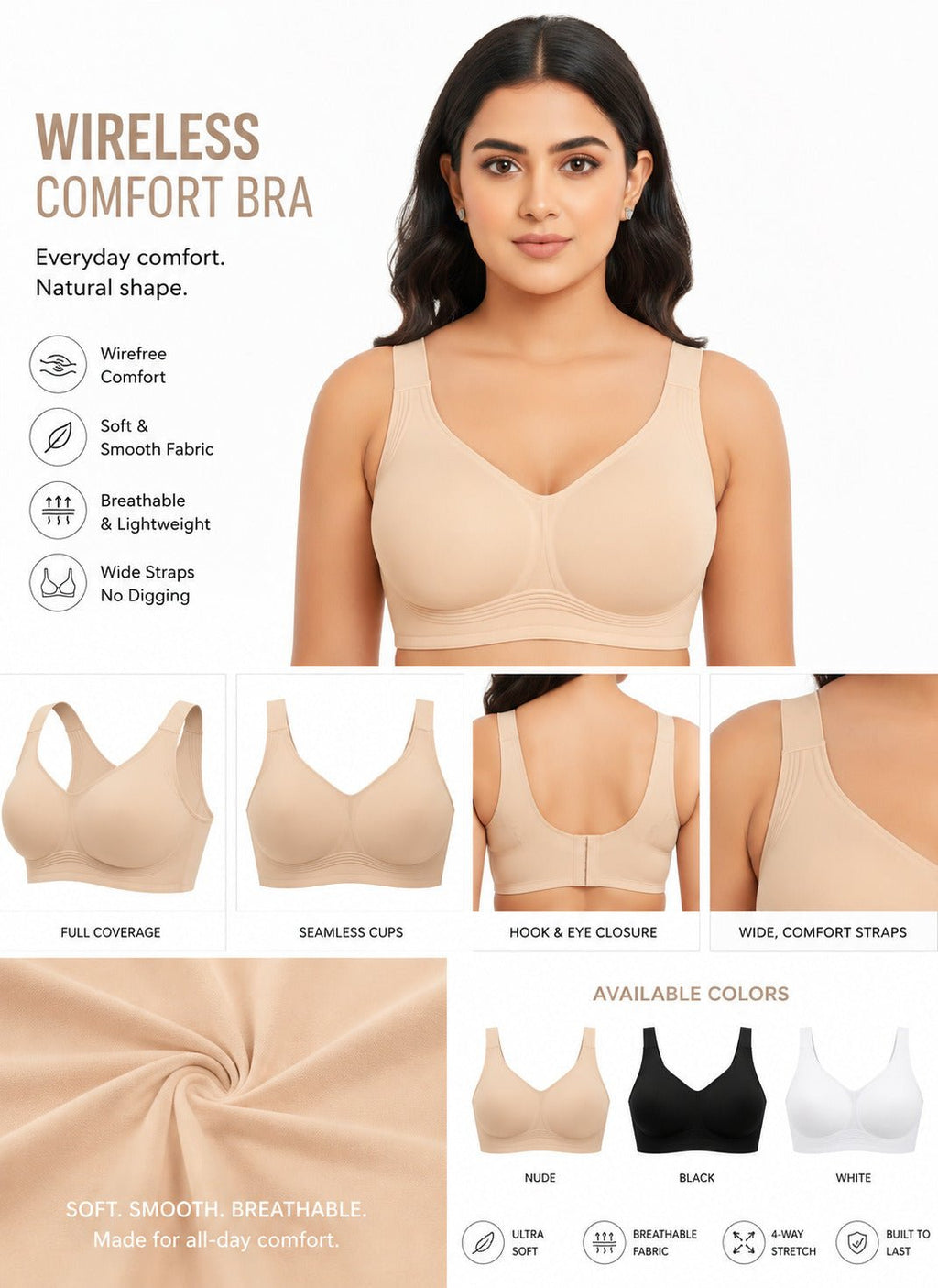 Seamless Wireless Full Coverage Push Up Bra