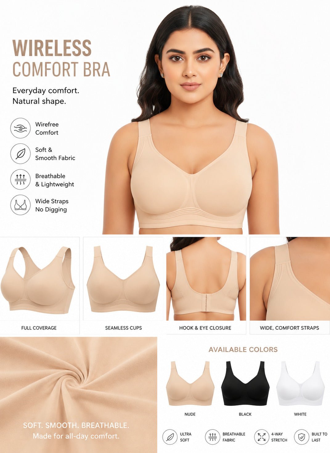 Seamless Wireless Full Coverage Push Up Bra